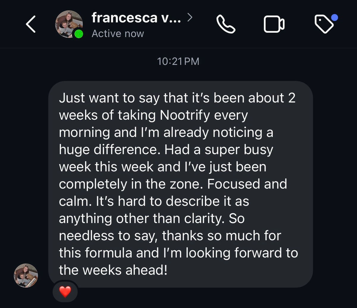 Customer DM screenshot