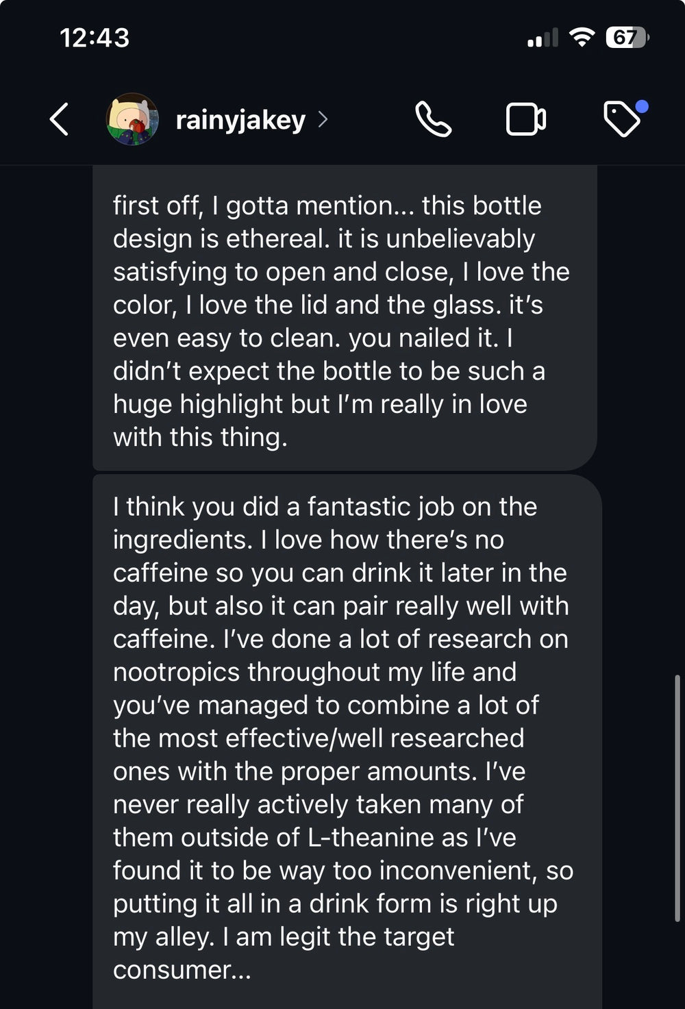 Customer DM screenshot