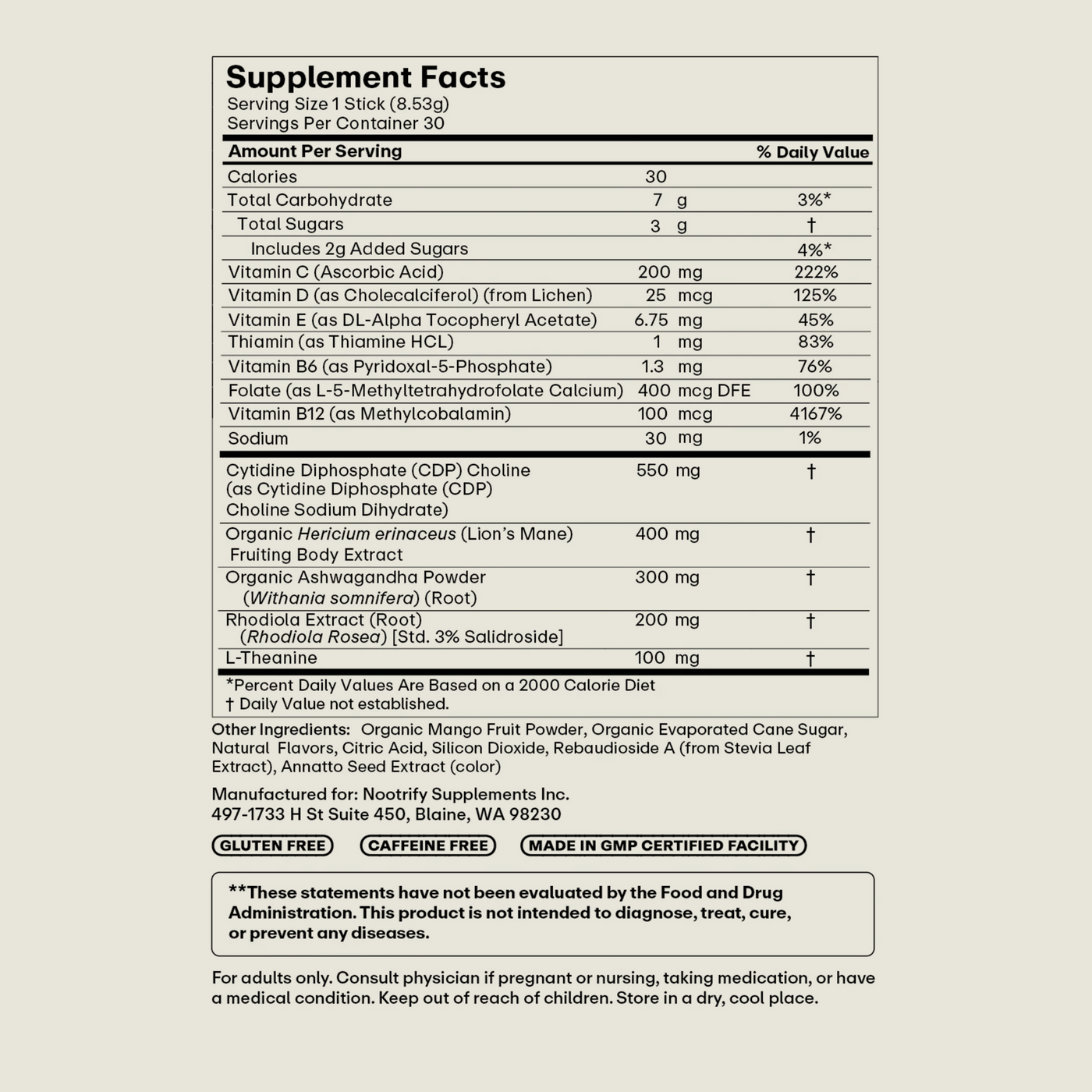 Supplement facts